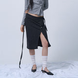 LAYERABLE BUTTON WRAP SKIRT (MELANGE CHARCOAL)