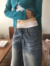 ピアッシングワイドデニムパンツ(S-L)