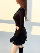 1153. Stripe layered shirts crop T (2color)