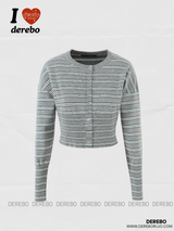 Two-color striped cropped long-sleeved cardigan