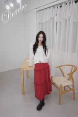 cotton frill bendable long skirt