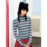 Striped embroidered skinny base long-sleeved T-shirt