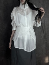 chiffon scarf high-neck shirt (2color)