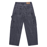 Curved Carpenter Crack Denim Pants Grey
