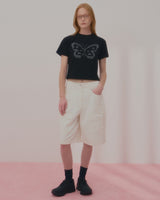 TEXT BUTTERFLY CROP TSHIRT-BLACK