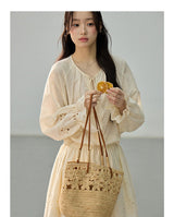 [SET] Eyelet Bell Sleeve Blouse & Mini Skirt Set