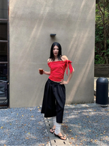 Unbalanced Color Off-Shoulder Strap Stripe Tee
