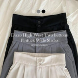 Dijo high waist two button back banding loose pin tuck wide slacks (3 colors)