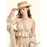 [GirlyFancyClub] Pastel Style*Khaki Casual Lace-up Top