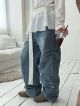 Side rivet wide denim pants(3color)