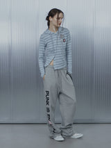 Badge Stripe Hooded Cardigan