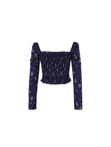 Ribbon square blouse (Navy)