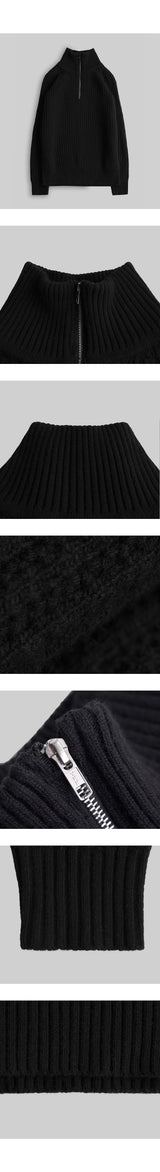 Wool Half Zip-up Knit [Black]