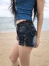 Dibe Vintage Washing Denim Low Shorts