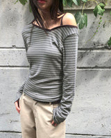 Two-Fit Stripe Unbalanced Strap Long-Sleeved T-Shirt