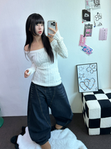 バックタトゥーレタリングバルーンデニムロングパンツ 🩵3サイズ