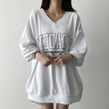 Das Boxy Fit V-Neck Sweatshirt Short Sleeve T-shirt