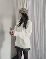 Unbalanced angora zipper knit