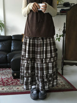 frill checkered long skirt