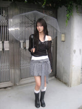 Roller Buckle Round Check Midi Rain Boots