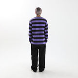 Striped Round Long Sleeve T-Shirts BK/PU