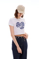 HEART SLOGAN CROP T-SHIRT / BLUE