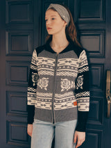 VINTAGE FLOWER KNIT ZIP UP GRAY