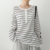 Henry neck knit mood button striped knit (4 colors) 