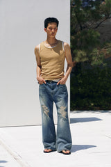 High ribbed logo sleeveless(Mustard)