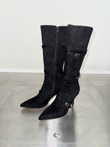 1068. Strap buckle stiletoe long boots heel (2color)