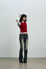 COMET LAYERED SLEEVE TOP / RED