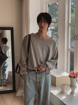 クリスボートネックルーズフィットボタン長袖Tシャツ