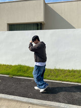 Washing diagonal balloon cargo denim pants 2C