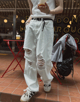 White Vintage Damaged Pants