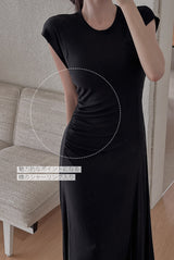【MADE】Shirring slit long dress