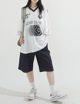 Glitter Metal Sporty V-Neck T-shirt