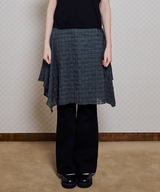 GRAY DOT&CHECK LAYERED WRAP MIDI SKIRT