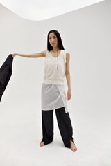 Linen oval neck knit, Cream