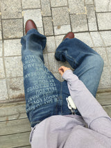 No.1400 lettering wide denim PT