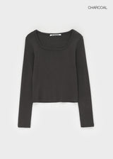 [B-BASIC] スタンダードブラッシュスクエアネック長袖Tシャツ (2SIZE)
