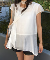 Torchwa Cap Sleeve Hem Frill Chiffon Short Sleeve Blouse 2 Colors