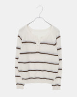 Trsen Stripe Button Henley Neck Long Sleeve Knit