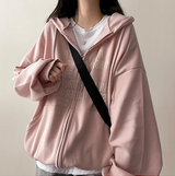 Lantic Lettering Boxy Fit Two Way Hooded Zip-Up