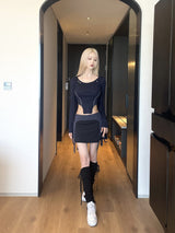 1208. Eyelet ribbon curved crop T (2color)
