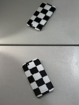 fluffy check hard case-black