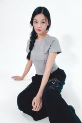 Heart Logo Shirring Detail Top Gray