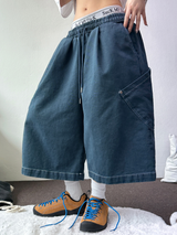 HIP PATCH RIVET PIGMENT DENIM BERMUDA 🫐🍪🖤3COLOR