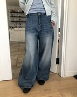 [MADE] Nilon Panel Rivet Wide Denim Pants