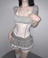 pre lace puff top (4colors)