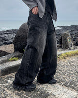 Shard crack wide denim pants